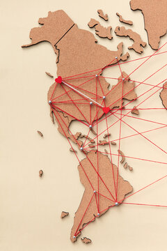 Two hearts on map with connections