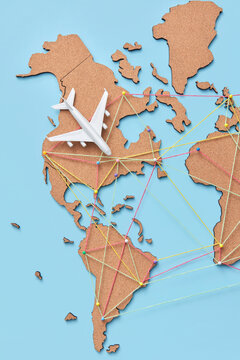 Plane model on map with pins