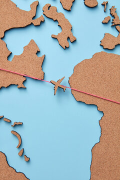 Plane model on red line above map
