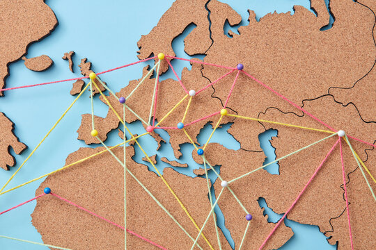 Map with pins and travel connections