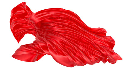 Beautiful flowing fabric of red wavy silk or satin. 3d rendering image.