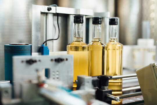 Brandy Bottles On The Production Line