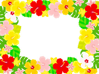 カラフルなハイビスカスとプルメリアのイラスト背景