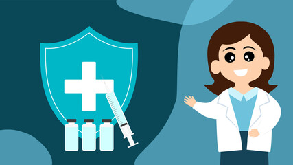 Medical illustration. Doctor promotes vaccination.