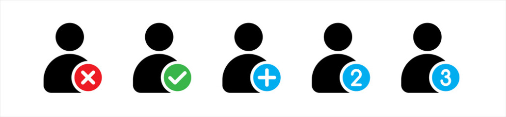 Check and cross mark icon account accept. Summing mark person icon. Vector illustration.	