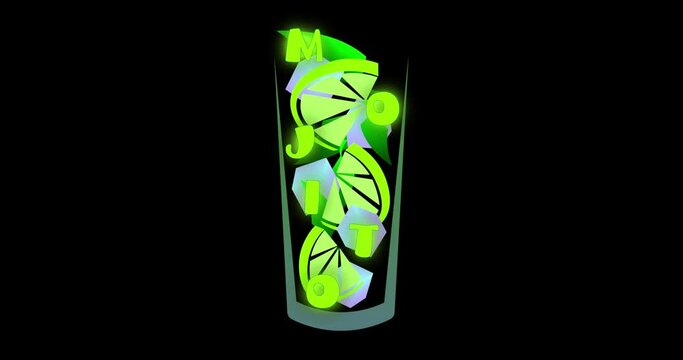abstract mojito cocktail logo with lime, ice and leaves