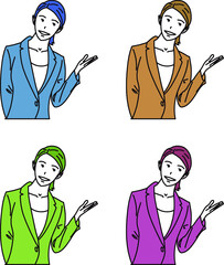 会社員女性OL 上半身 色違いセット 水色 茶色 緑色 赤色