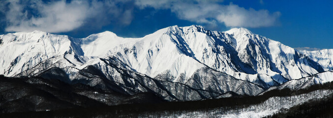 厳冬期の谷川岳連峰　谷川岳と一ノ倉沢遠景　川場スキー場からの絶景