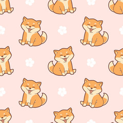 Obraz premium Seamless pattern of cute shiba inu dog and sakura flowers