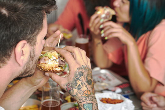 Friends Eating Burgers.