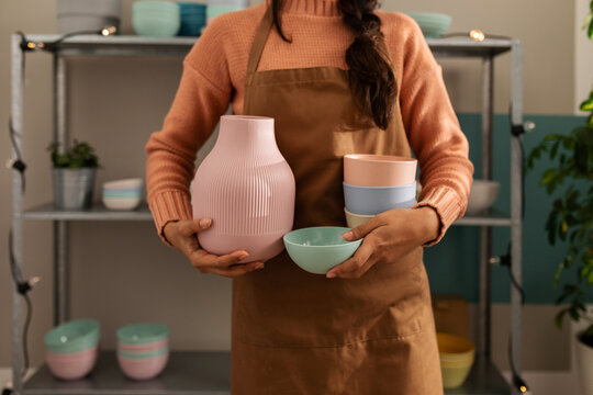 Detail Of Artisan Business Woman Holding An Ecological Tableware