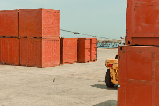 Cargo is piled up in the harbor