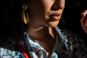 Portrait of an attractive woman's face with highly marked features