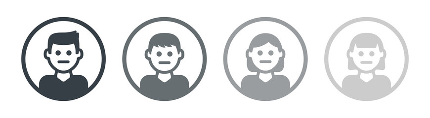 Expressionless or neutral emoticon profile icon set.
