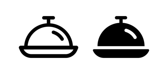 Cloche servicing plate icon in black and white design. Meal symbol