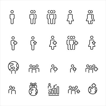 Population Related Icon Set in trendy outline style isolated on white background. 
Population symbol for your web site design, logo, app, UI.
 Vector illustration. Editable vector.
