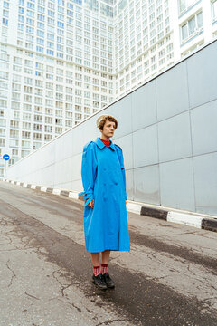 Vintage female standing on road