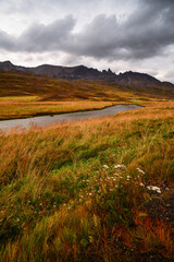 Hraundrangi peak and the Drangafjall ridge from the Ring Road, Öxnadalur, north Iceland