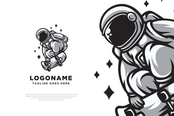 Skate Astronaut Logo Design Illustration