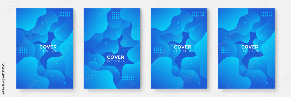 Aufkleber Set of abstract vector backgrounds with line waves. Abstract blue background with dynamic effect. Motion vector Illustration. Trendy gradients. Can be used for advertising, marketing, presentation.