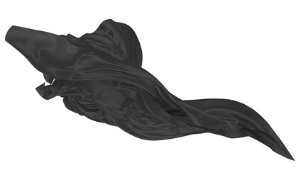 Beautiful flowing fabric of black wavy silk or satin. 3d rendering image.