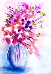 Watercolor floral wall art painting for home decor and background
