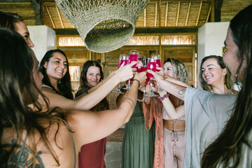 Women Toasting With Healhty Pink Kefir