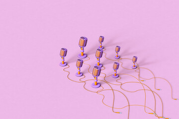 Vintage Microphone on violet background