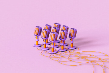Vintage Microphone on violet background