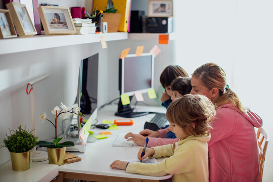 Woman working from  home