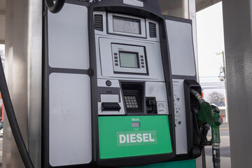Front view of a diesel gas fuel pump - obrazy, fototapety, plakaty