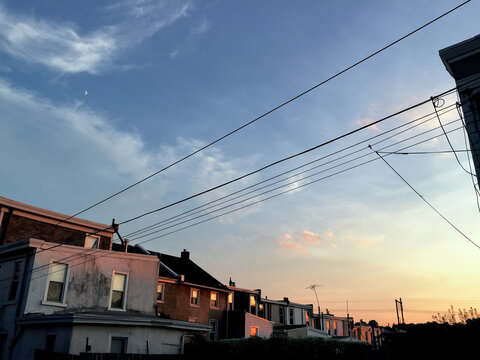 Rowhomes from behind with Power Lines