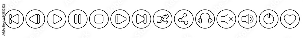 Poster media player buttons icon set, play and pause buttons sign, video audio player button symbol.