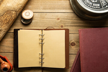 old notebook and compass