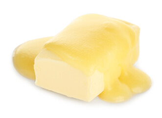 Tasty fresh melting butter on white background