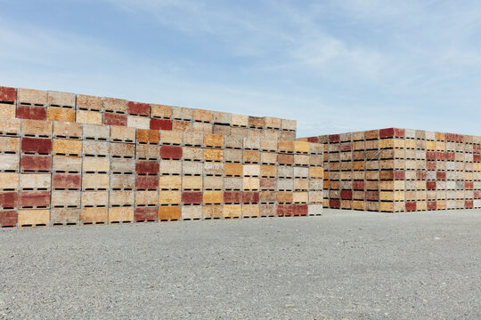 Stacked wooden fruit boxes