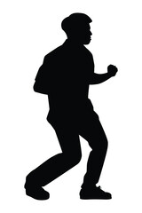 Asian gangster boy is dancing silhouette on white background