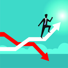 picture of businessman running on arrow chart