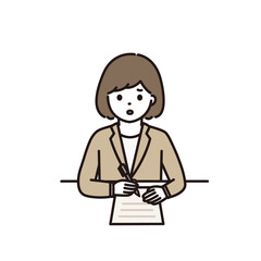 困った顔で記入をするビジネスウーマンのイラスト