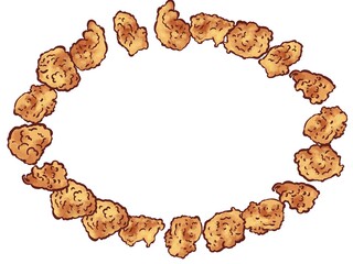 ペン画水彩の唐揚げ楕円フレーム