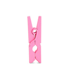 Bright pink wooden clothespin isolated on white