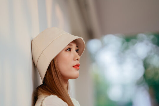 portrait of fashion Asian woman with hat