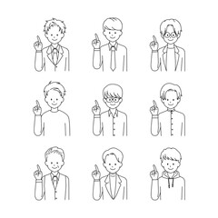 Men's pointing line drawing illustration set