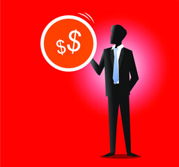 businessman holding a bubble with a dollar icon in it