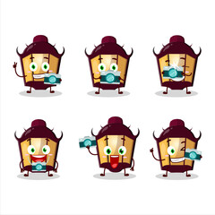 Photographer profession emoticon with halloween lamp cartoon character