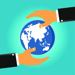 vector image of earth between hands