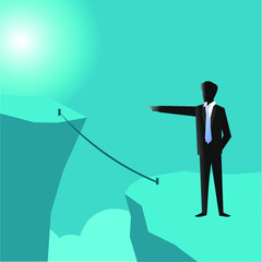 businessman standing on one of the two cliffs
