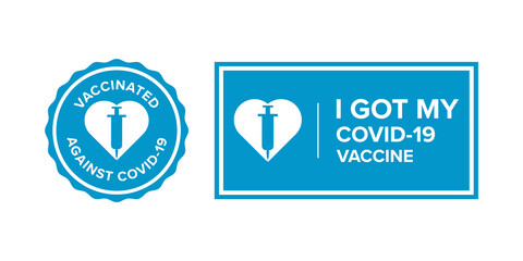 Banner symbol with text I got my covid-19 vaccine for vaccinated persons. Coronavirus vaccine campaign sticker. medical and health concepts