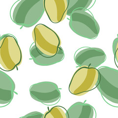 Food seamless pattern with random green apricot silhouettes print. Isolated tropic ornament.