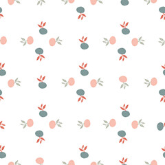 Decorative seamless pattern in geometric style with cute little mandarins shapes. Isolated food fruit backdrop.